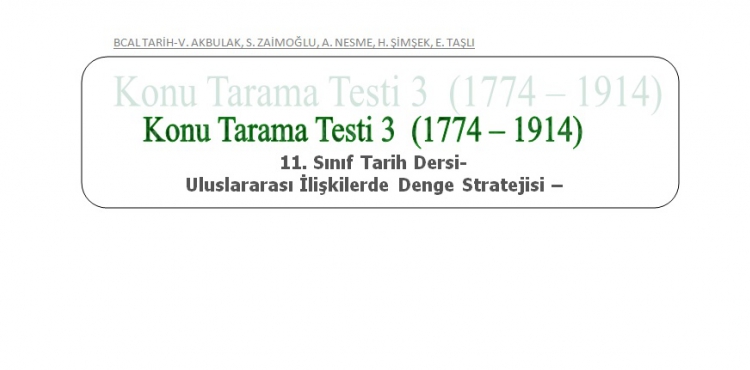 11. Sınıflar 3. Ünite Deneme Test Soruları