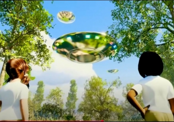 Animasyon-Dnen Daire Ufo Uzay Gemisi ve Uzayllarn Dnyay Ziyaret Etme An