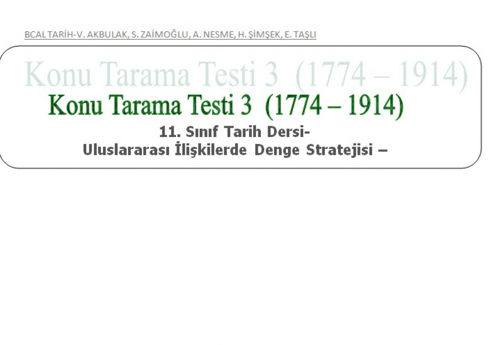 11. Sınıflar 3. Ünite Deneme Test Soruları